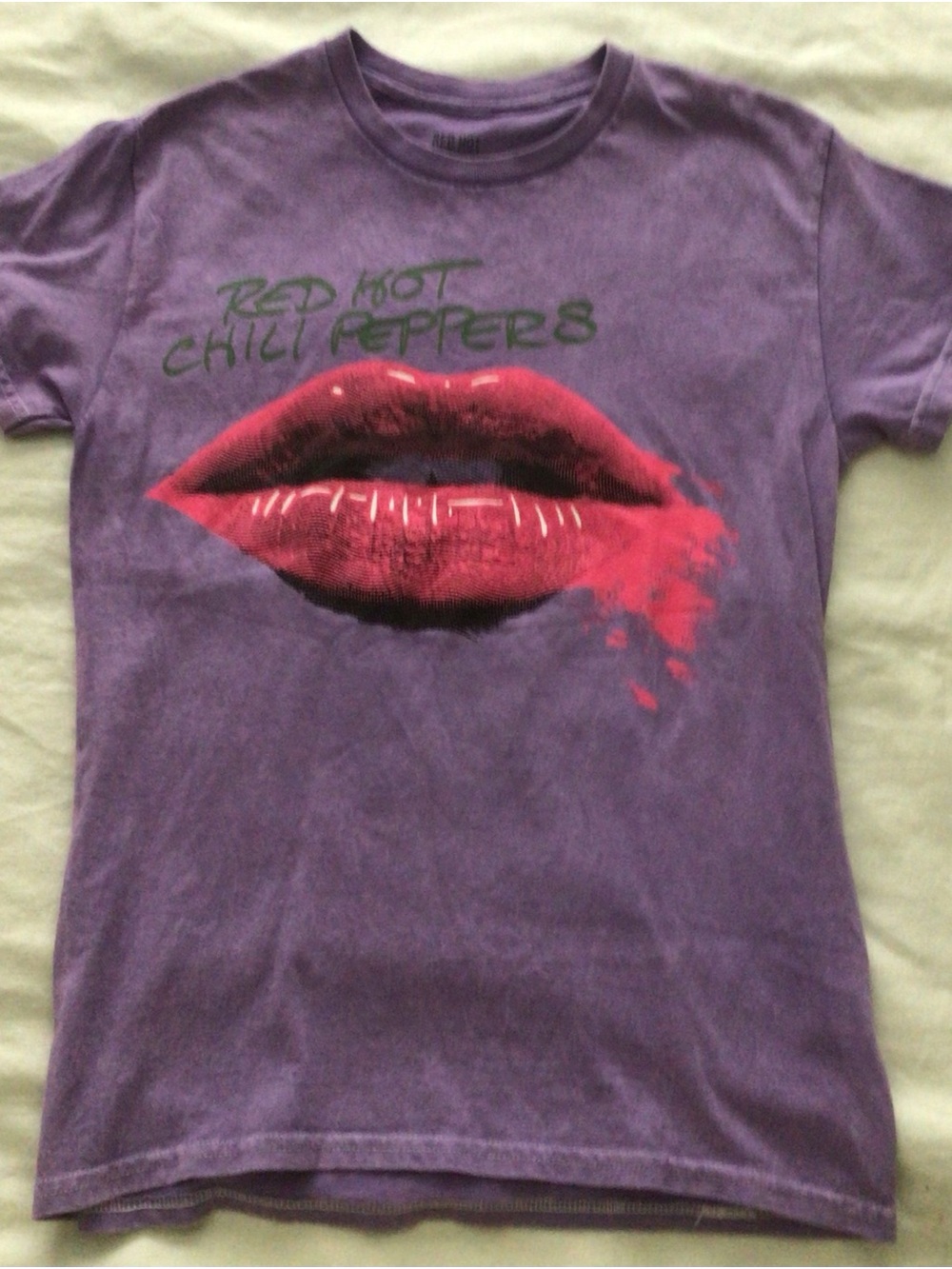 Red Hot Chili Peppers Red Lips Unisex Purple Acid Wash Tee - Small